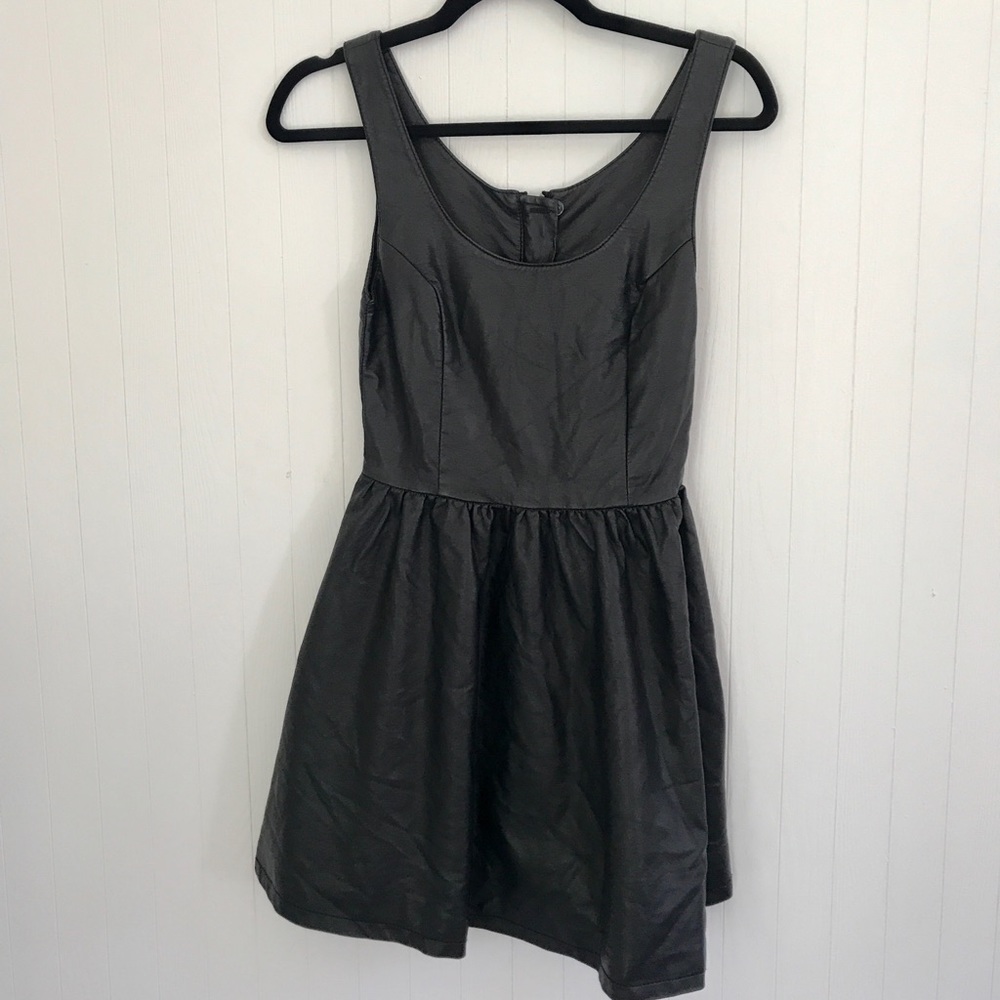 Black H&M leather look A-line mini dress